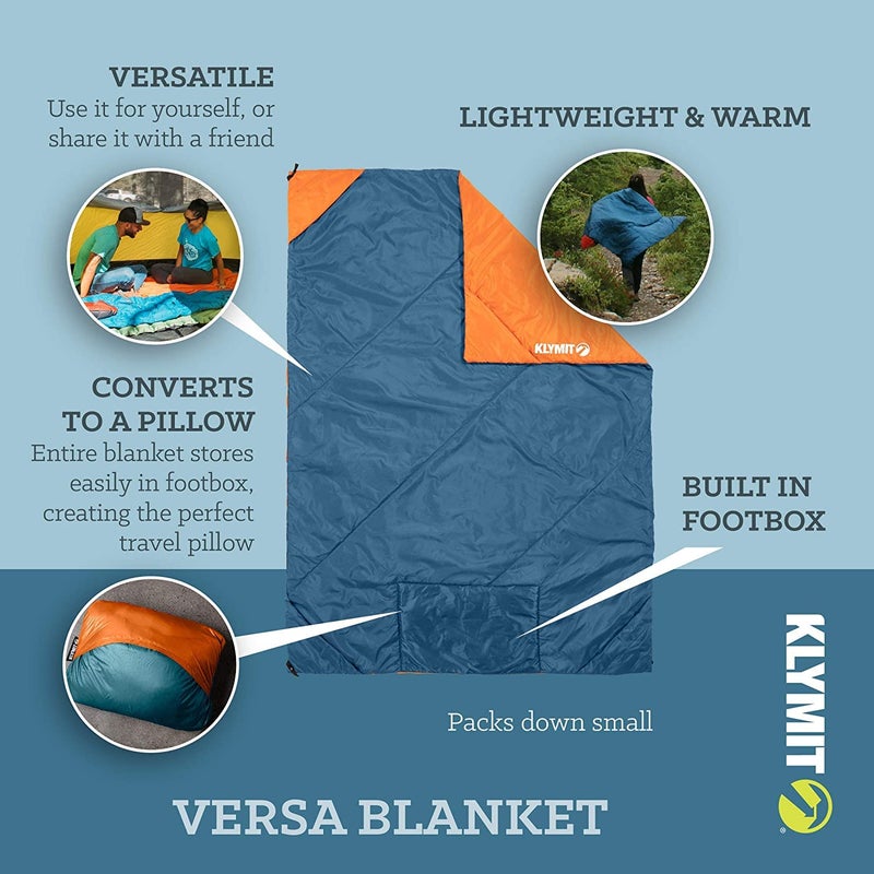 Klymit Versa Packable Camping Blanket and Comforter, Blue/Orange - Image 2